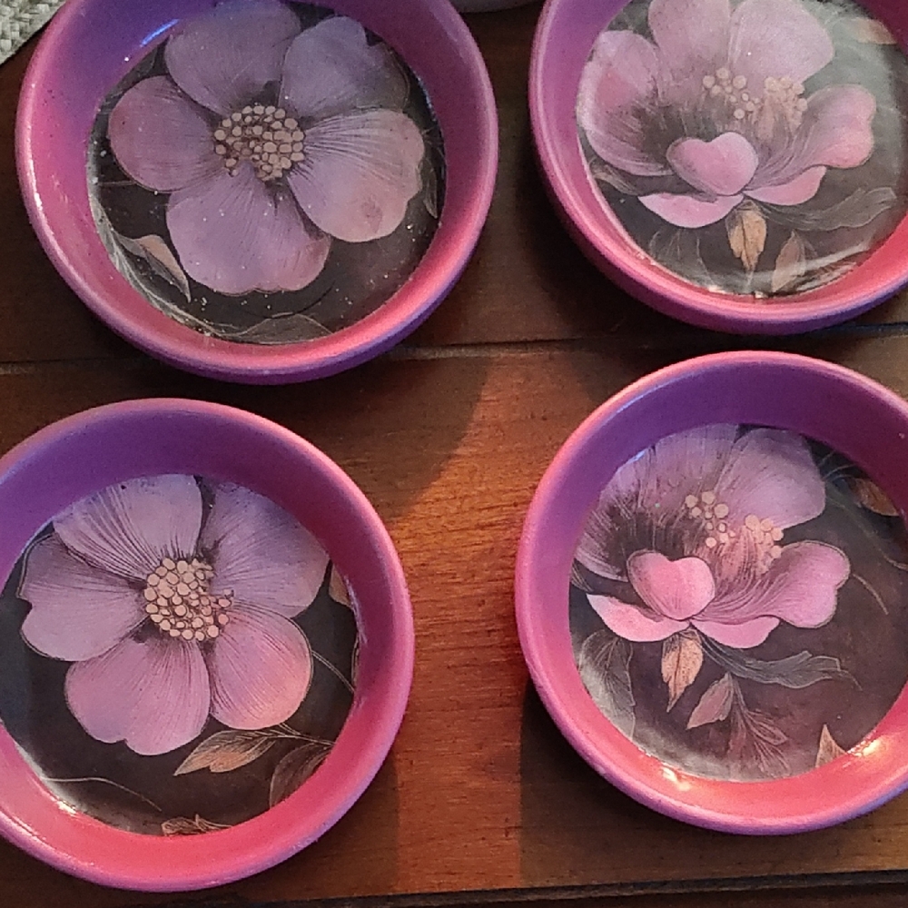 Elegant Purple Floral Coaster Set